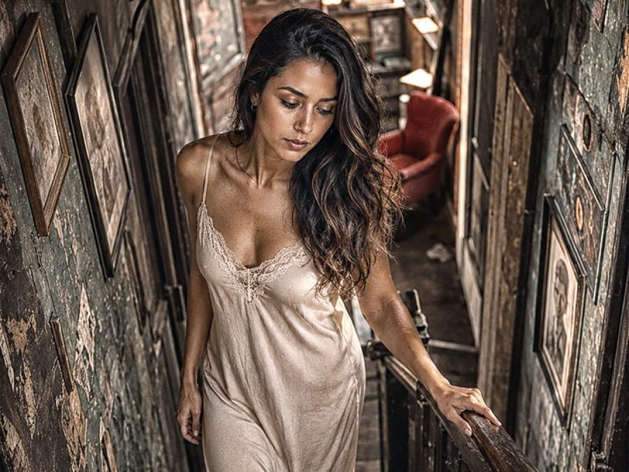 Mujer en una escena de retrato artístico perteneciente al bloque Modelos, musas y personajes de F. J. Pineda.