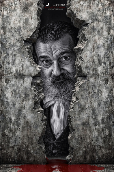 Retrato psicológico en blanco y negro de un hombre con el rostro fragmentado, perteneciente a la serie La Grieta de F. J. Pineda.
