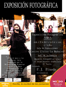 Cartel vertical de exposición fotográfica sobre El Vacie con mujer sentada y texto informativo.