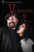 Cartel Presentando Vampiros con retrato teatral de dos personajes de estética oscura.