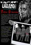 Cartel Fotos Urbanas con retrato en blanco y negro y diseño gráfico de exposición.