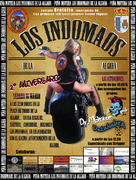 Cartel Los Indomables con estética circense y mujer en pose dinámica.