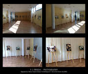 Exposición fotográfica de F. J. Pineda en Centro Cívico Torreblanca sala diáfana con suelo de madera, ventanas altas y obras sobre caballetes.