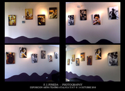 Exposición fotográfica de F. J. Pineda en galería Teatro Atalaya T.N.T con numerosas imágenes enmarcadas sobre paredes blancas.