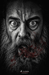Retrato oscuro de un hombre con la boca abierta y una expresión de ruptura interior, perteneciente a la serie La Grieta de F. J. Pineda.